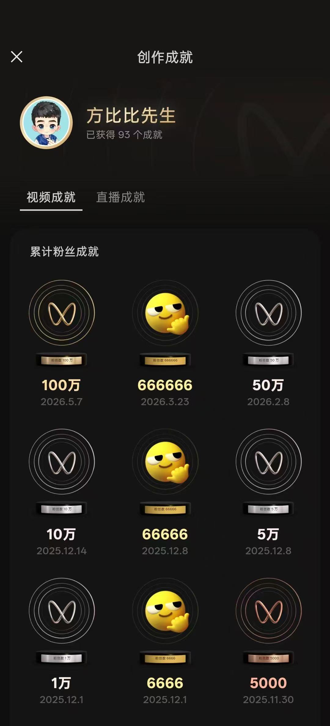 方比比粉丝成就数据截图